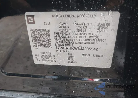 2018 Chevrolet Traverse 3Lt z USA, uszkodzony, nr VIN 1GNERHKW5JJ235542